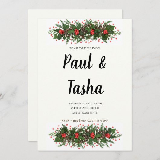 ウィンターホリー結婚式招待状 招待状 (正面/裏面)