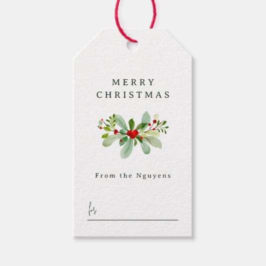 ウィンターホリー&パインクリスマスグリーティングファミリー名 ギフトタグ (正面)