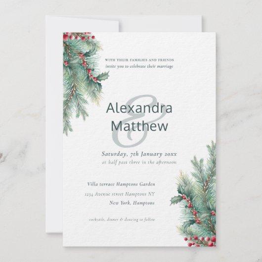 ウィンターホリ素朴ーベリー結婚式招待状 招待状 (正面)