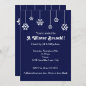 ウィンターホワイトつるズスノーフレークスブルー招待状 招待状 (正面/裏面)