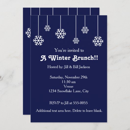 ウィンターホワイトつるズスノーフレークスブルー招待状 招待状 (正面/裏面)