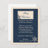 ウィンターホワイトとネービーブルーのスノーフレーククリスマス 招待状 (正面/裏面)