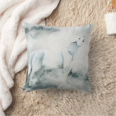 ウィンターホワイトウルフハウリング装飾用クッション クッション (ブランケット)