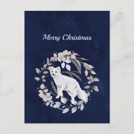 ウィンターホワイトキツネフローラリース水彩 シーズンポストカード (正面)