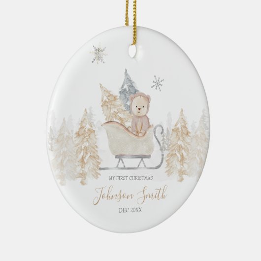 ウィンターホワイトキュートベアーマウンテン初めてのクリスマス セラミックオーナメント (右)