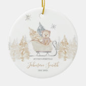 ウィンターホワイトキュートベアーマウンテン初めてのクリスマス セラミックオーナメント (正面)