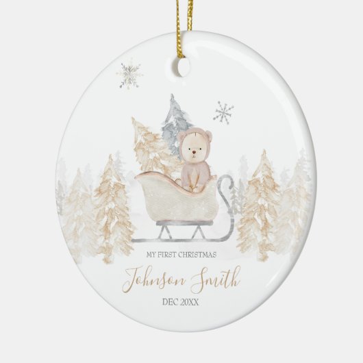 ウィンターホワイトキュートベアーマウンテン初めてのクリスマス セラミックオーナメント (左)