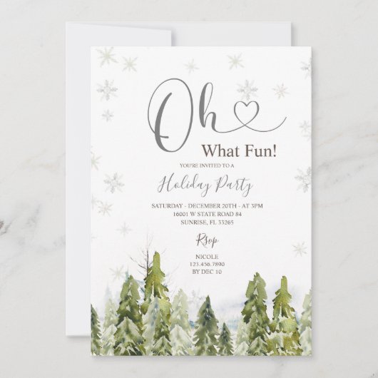 ウィンターホワイトクリスマスツリーズホリデーウィンターパーティー 招待状 (正面)