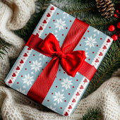 ウィンターホワイトスノーフレークレッドラブハート北欧 ラッピングペーパー