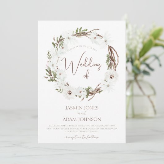 ウィンターホワイトタウペフローラクリスマスリース結婚ズ 招待状 (スタンド正面)