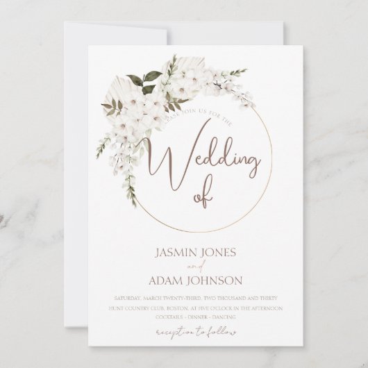 ウィンターホワイトタウペフローラクリスマスリース結婚ズ 招待状 (正面)