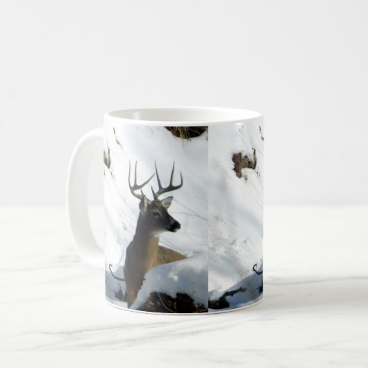 ウィンターホワイトテールバック〔雄ジカの〕枝角マグ コーヒーマグカップ (正面左)