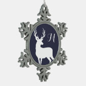 ウィンターホワイトディーアシルエットモノグラム スノーフレークピューターオーナメント (左)