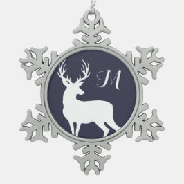 ウィンターホワイトディーアシルエットモノグラム スノーフレークピューターオーナメント