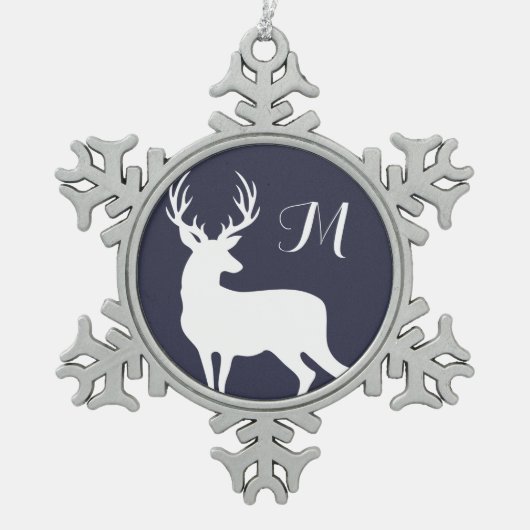 ウィンターホワイトディーアシルエットモノグラム スノーフレークピューターオーナメント (正面)