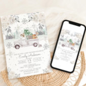 ウィンターホワイトフローラウッドランドベビーシャワー 招待状