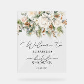 ウィンターホワイトフローラエレガントブライダルシャワーへようこそ アクリルサイン (正面)