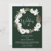 ウィンターホワイトフローラグリーンクリスマスリース結婚ズ 招待状 (正面)