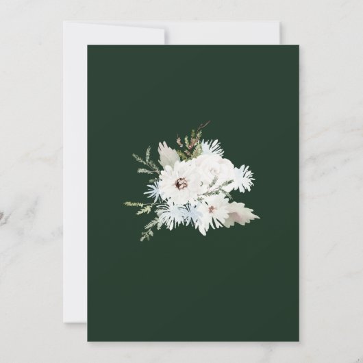 ウィンターホワイトフローラグリーンクリスマスリース結婚ズ 招待状 (裏面)