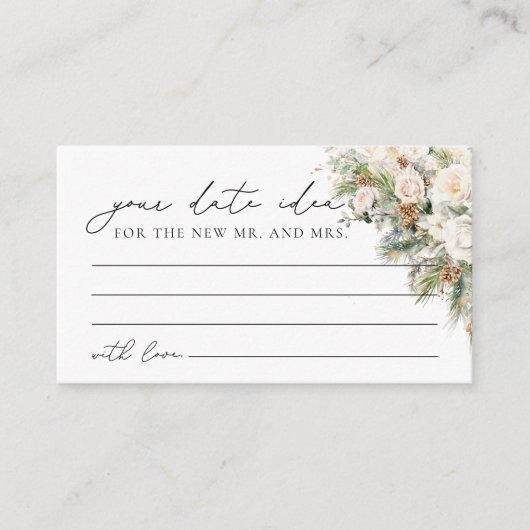 ウィンターホワイトフローラブライダルシャワーデイトナイトアイディア エンクロージャーカード (正面)