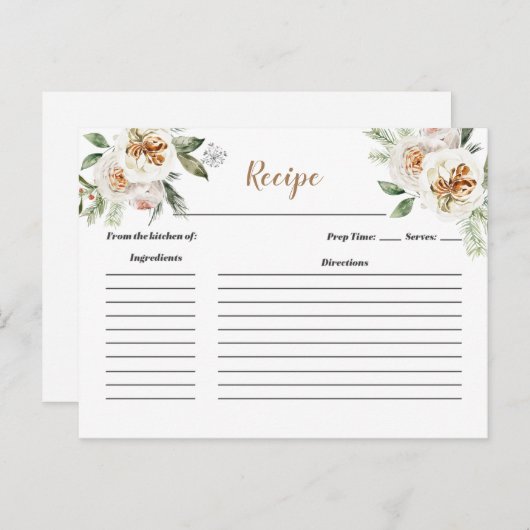 ウィンターホワイトフローラブライダルシャワーレシピカード ポストカード (正面/裏面)