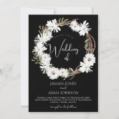 ウィンターホワイトフローラブラッククリスマスリース結婚ズ 招待状 (正面)