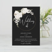 ウィンターホワイトフローラブラッククリスマスリース結婚ズ 招待状 (スタンド正面)