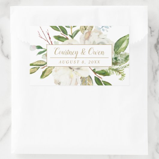 ウィンターホワイトフローラ結婚ズモノグラム 長方形シール (バッグ)