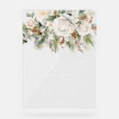 ウィンターホワイトフローラ緑のブライダルシャワーへようこそ アクリルサイン (正面)