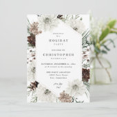 ウィンターホワイトフローラ&パインクリスマスまたは休日 招待状 (スタンド正面)