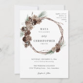 ウィンターホワイトフローラ&パイン結婚ズリース 招待状 (正面)