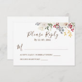 ウィンターホワイトローズレッドベリー葉金ゴールドフローラ 出欠カード (正面/裏面)