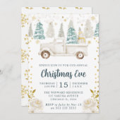 ウィンターホワイト&金ゴールドトラックフローラクリスマスイブ 招待状 (正面/裏面)