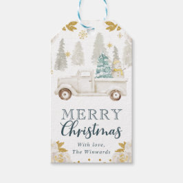 ウィンターホワイト&金ゴールドトラックフローラクリスマス ギフトタグ