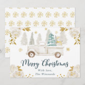 ウィンターホワイト&金ゴールドトラックフローラクリスマス シーズンカード (正面/裏面)