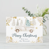 ウィンターホワイト&金ゴールドトラックフローラクリスマス シーズンカード (スタンド正面)