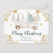 ウィンターホワイト&金ゴールドトラックフローラクリスマス シーズンポストカード (正面)