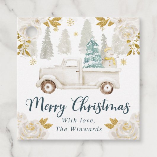 ウィンターホワイト&金ゴールドトラックフローラクリスマス フェイバータグ (正面)