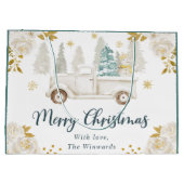 ウィンターホワイト&金ゴールドトラックフローラクリスマス ラージペーパーバッグ (裏面)