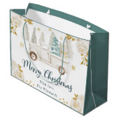 ウィンターホワイト&金ゴールドトラックフローラクリスマス ラージペーパーバッグ (裏面アングル)