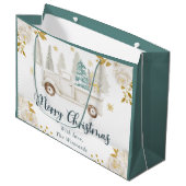 ウィンターホワイト&金ゴールドトラックフローラクリスマス ラージペーパーバッグ (正面アングル)