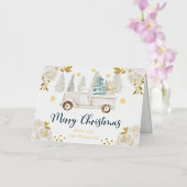 ウィンターホワイト&金ゴールドトラックフローラクリスマス 箔シーズンカード (蘭)