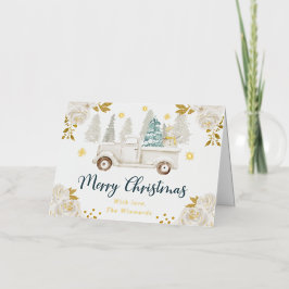 ウィンターホワイト&金ゴールドトラックフローラクリスマス 箔シーズンカード