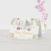 ウィンターホワイト&金ゴールドトラックフローラクリスマス 箔シーズンカード (蘭)