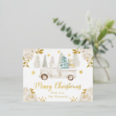 ウィンターホワイト&金ゴールドトラックフローラクリスマス 箔シーズンポストカード (立ち正面)