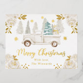 ウィンターホワイト&金ゴールドトラックフローラクリスマス 箔シーズンポストカード (正面)