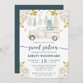 ウィンターホワイト&金ゴールドトラックフローラスウィート16 招待状 (正面/裏面)