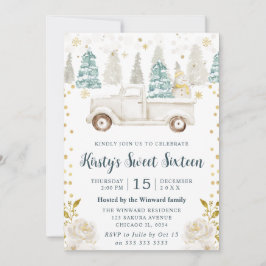 ウィンターホワイト&金ゴールドトラックフローラスウィート16 招待状