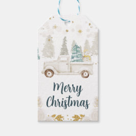 ウィンターホワイト&金ゴールドトラックフローラメリークリスマス ギフトタグ