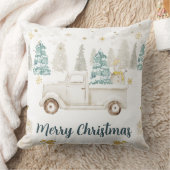 ウィンターホワイト&金ゴールドトラックフローラメリークリスマス クッション (ブランケット)